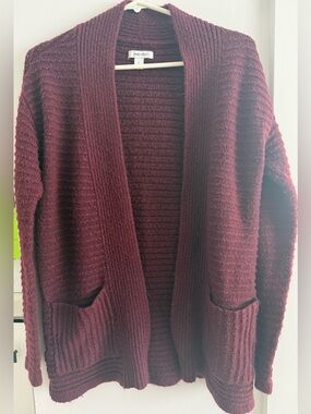 Nine West Deep Burgundy Open-Front Ribbed Cardigan